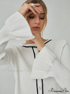 Contrast Trim Graceful Long Sleeve Cardigan
