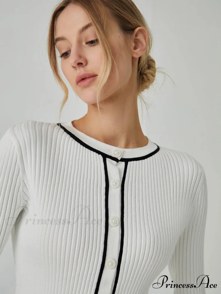 Contrast Trim Graceful Long Sleeve Cardigan