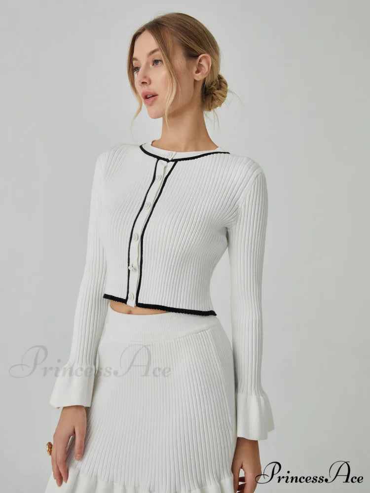 Contrast Trim Graceful Long Sleeve Cardigan