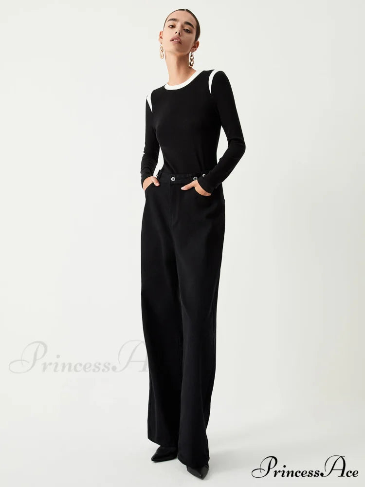 Contrast Trim Graceful Long Sleeve Shirt