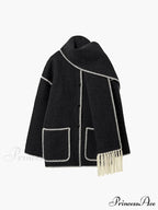 Contrast Trim Jacket Trendy With Matching Scarf