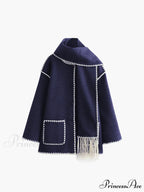 Contrast Trim Jacket Trendy With Matching Scarf