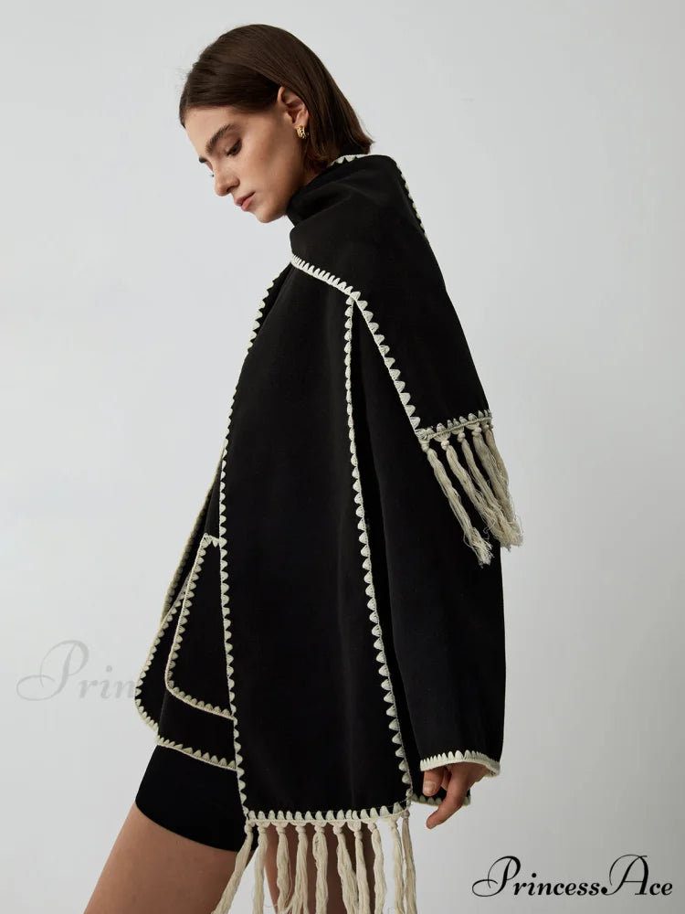 Contrast Trim Jacket Trendy With Matching Scarf