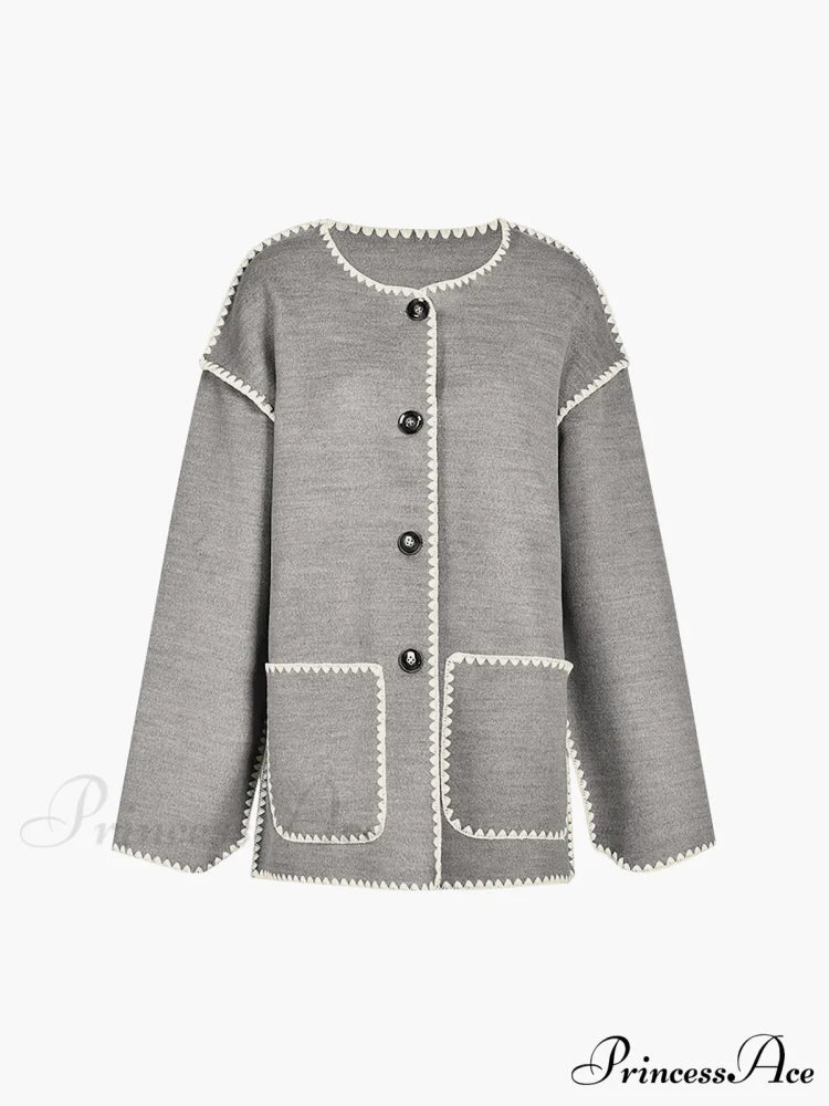 Contrast Trim Jacket Trendy With Matching Scarf