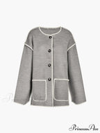 Contrast Trim Jacket Trendy With Matching Scarf