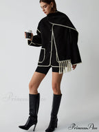 Contrast Trim Jacket Trendy With Matching Scarf