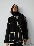 Contrast Trim Jacket Trendy With Matching Scarf