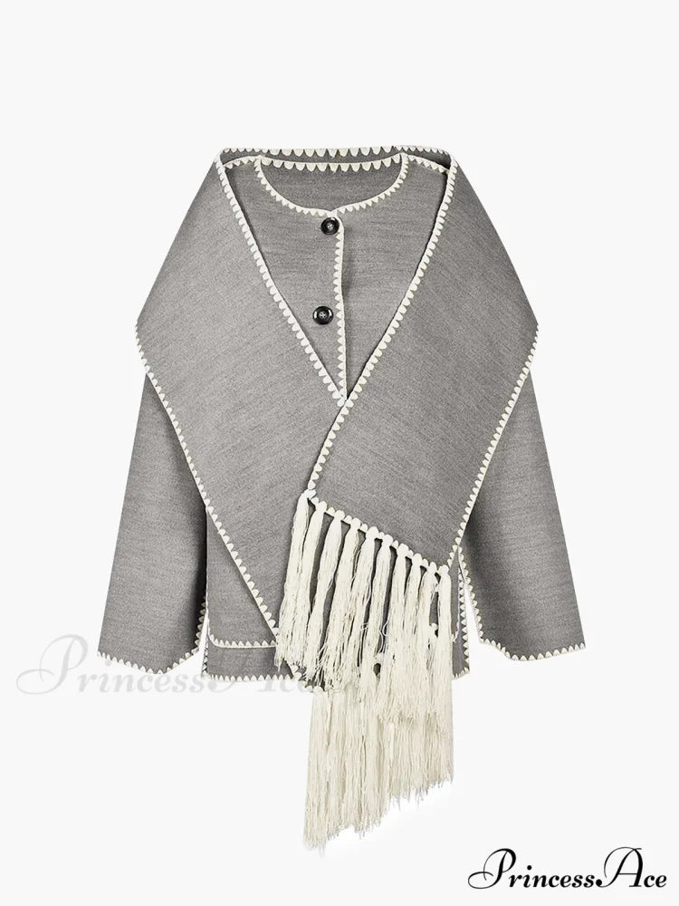 Contrast Trim Jacket Trendy With Matching Scarf