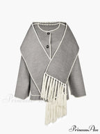 Contrast Trim Jacket Trendy With Matching Scarf