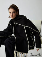 Contrast Trim Jacket Trendy With Matching Scarf