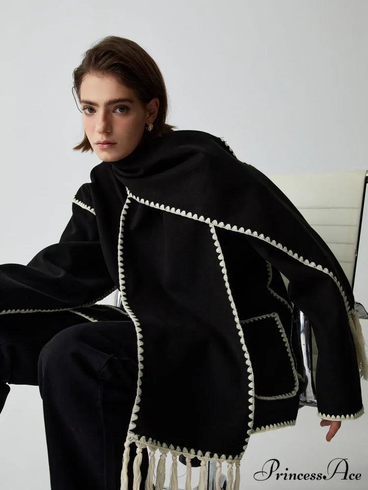 Contrast Trim Jacket Trendy With Matching Scarf