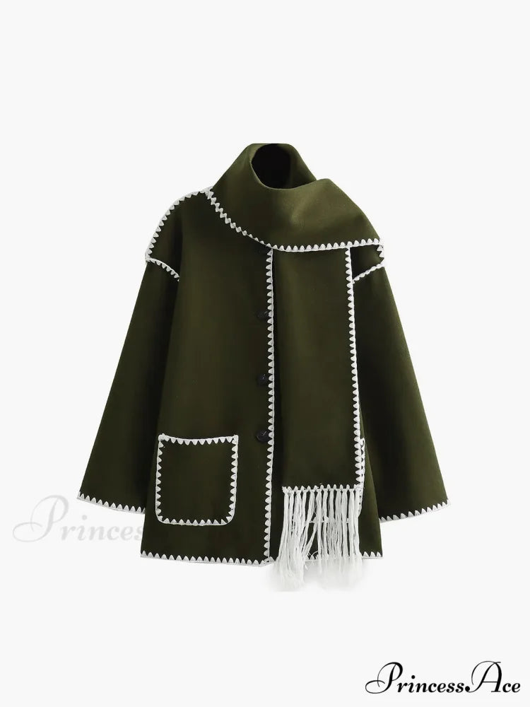 Contrast Trim Jacket Trendy With Matching Scarf