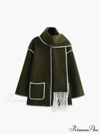 Contrast Trim Jacket Trendy With Matching Scarf