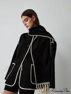 Contrast Trim Jacket Trendy With Matching Scarf