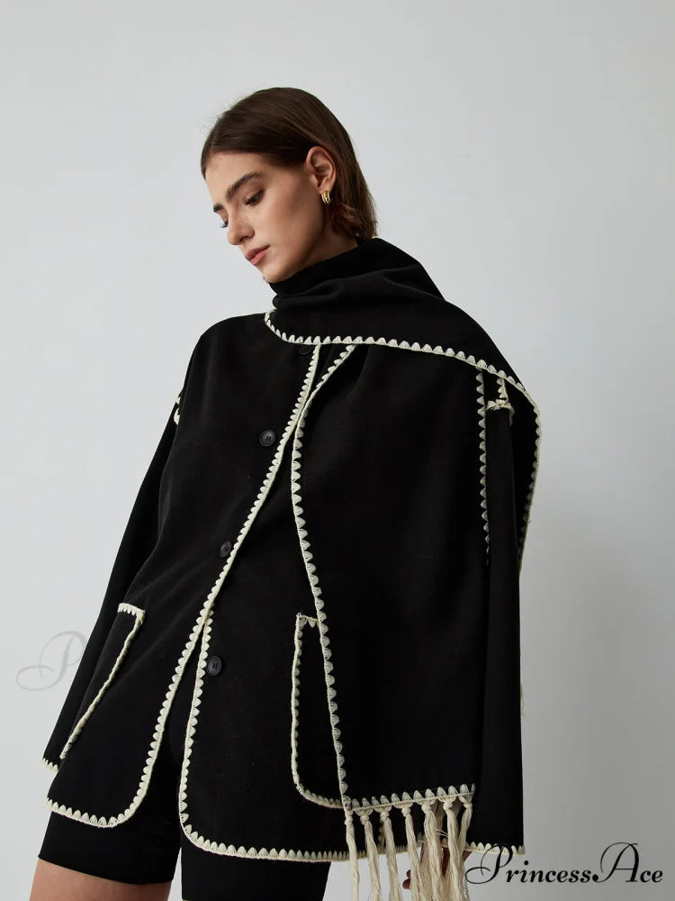 Contrast Trim Jacket Trendy With Matching Scarf