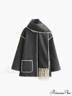 Contrast Trim Jacket Trendy With Matching Scarf