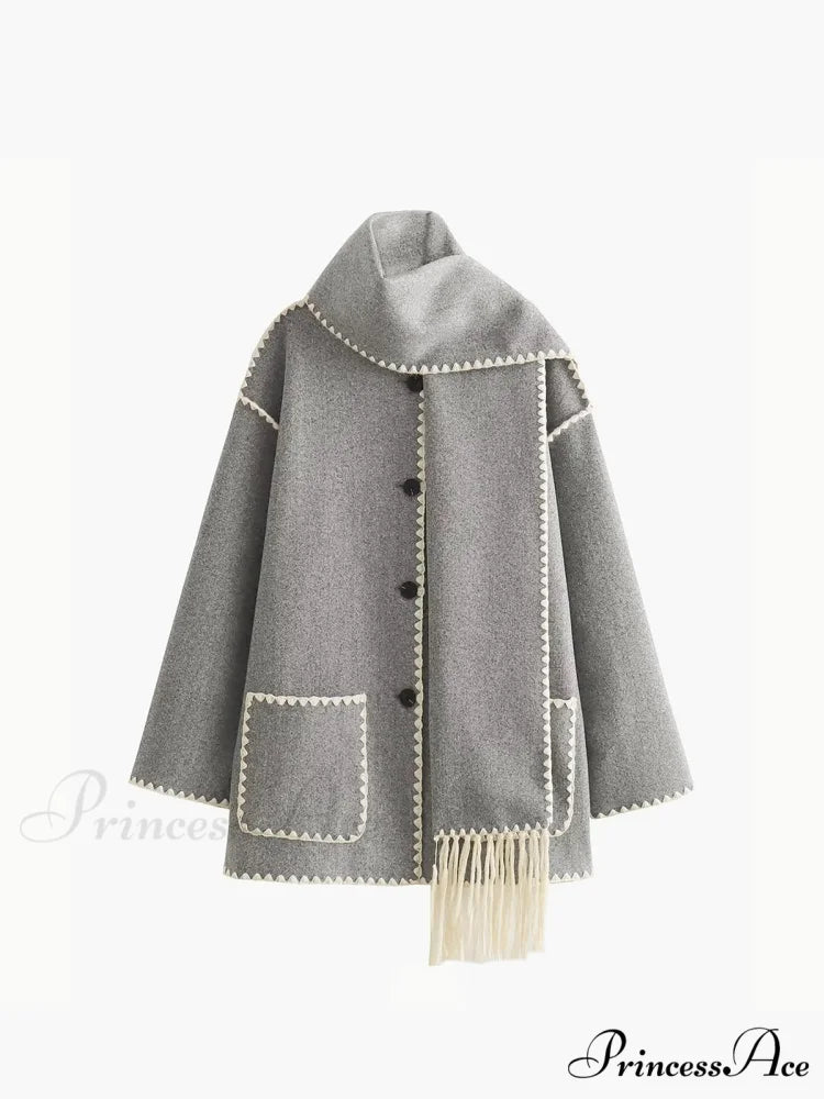 Contrast Trim Jacket Trendy With Matching Scarf