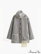 Contrast Trim Jacket Trendy With Matching Scarf