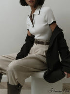 Contrast Trim Metal Trendy Button Knit Top