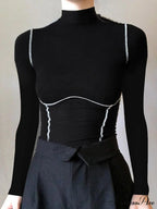 Contrast Trim Mock Trendy Neck Long Sleeve Top