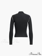 Contrast Trim Mock Trendy Neck Long Sleeve Top