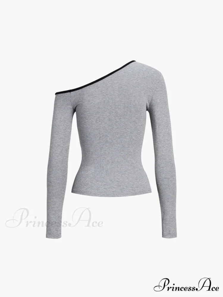 Contrast Trim Off Trendy Shoulder Long Sleeve Shirt