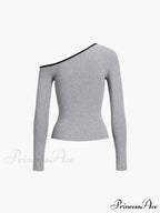 Contrast Trim Off Trendy Shoulder Long Sleeve Shirt