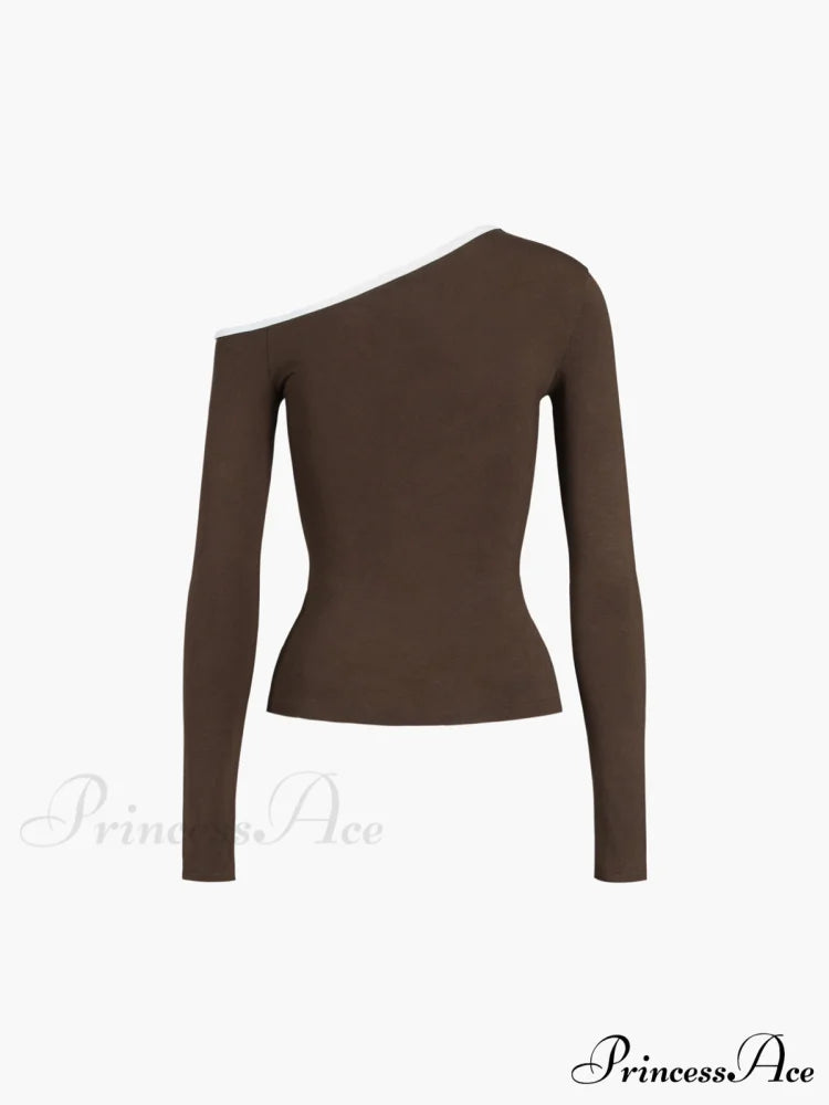 Contrast Trim Off Trendy Shoulder Long Sleeve Shirt