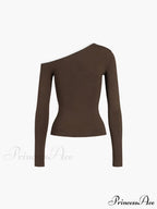 Contrast Trim Off Trendy Shoulder Long Sleeve Shirt