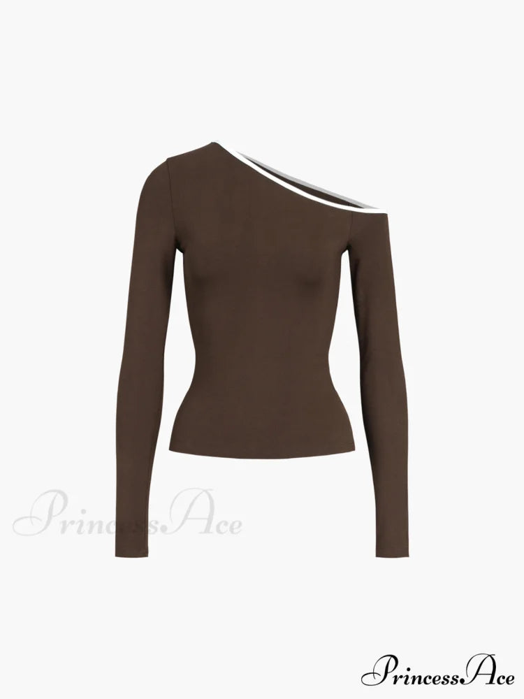 Contrast Trim Off Trendy Shoulder Long Sleeve Shirt