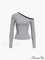 Contrast Trim Off Trendy Shoulder Long Sleeve Shirt