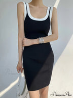 Contrast Trim Square Trendy Neck Short Dress