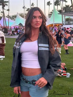 Contrasting Zippered O Neck Long Sleeves Casual Loose Autumn Warm Stylish Coat