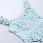 Coquette Y2K PrintPatchwork Lace Trim Vintage Square Neck T-shirts Floral Dress