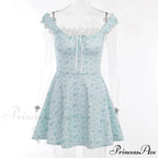 Coquette Y2K PrintPatchwork Lace Trim Vintage Square Neck T-shirts Floral Dress