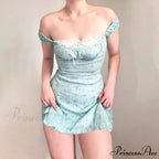 Coquette Y2K PrintPatchwork Lace Trim Vintage Square Neck T-shirts Floral Dress