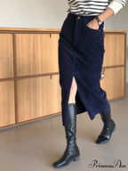 Corduroy Split Graceful Midi Skirt