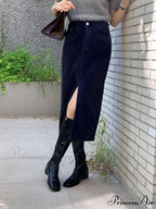 Corduroy Split Graceful Midi Skirt