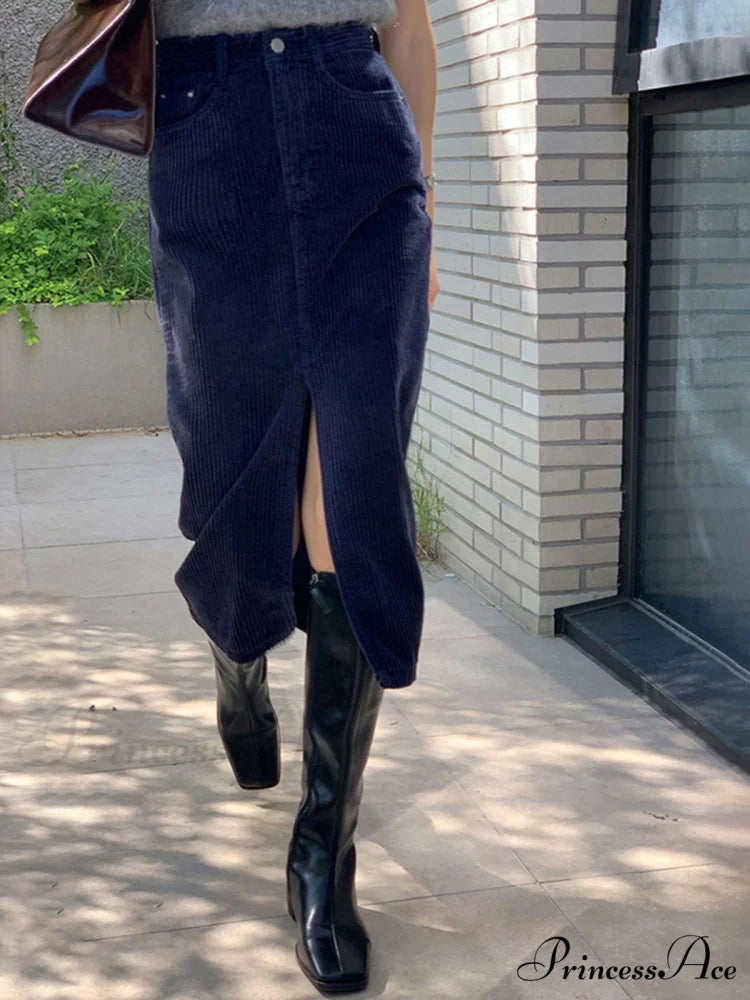 Corduroy Split Graceful Midi Skirt