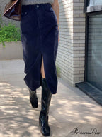 Corduroy Split Graceful Midi Skirt