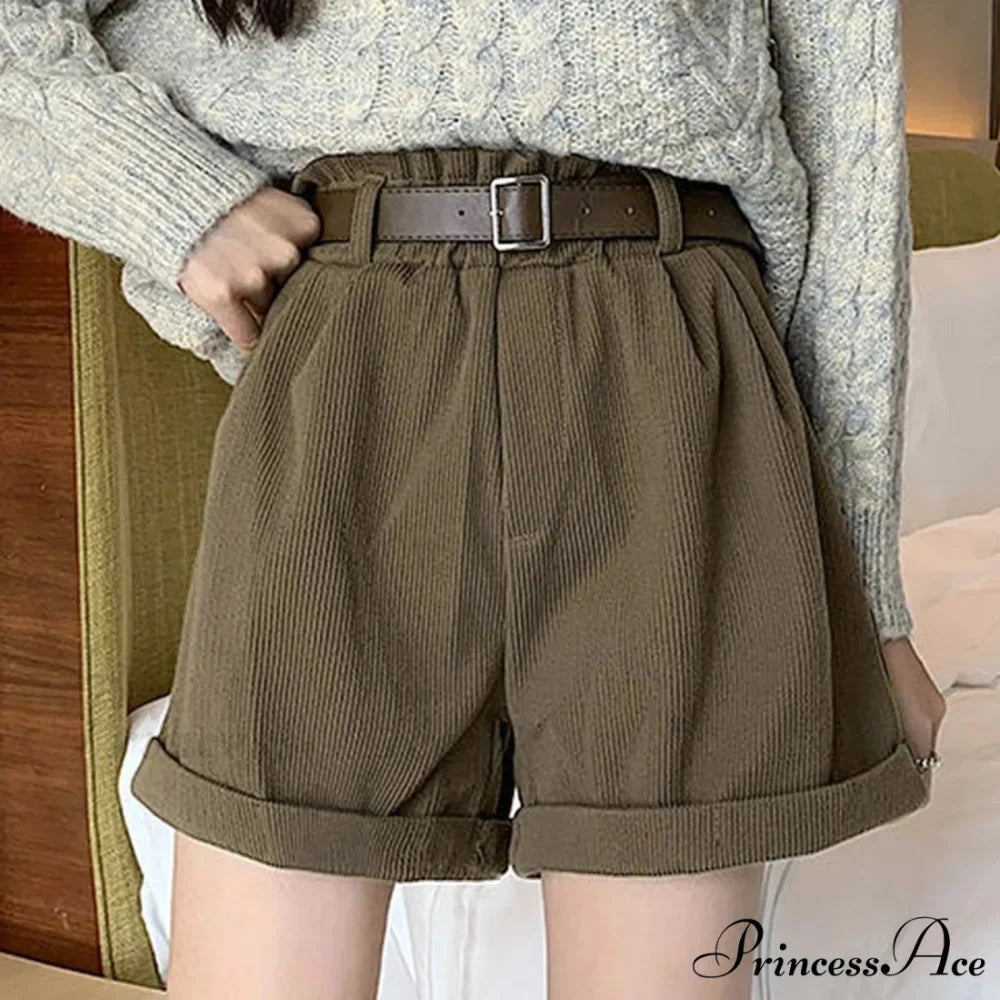 Corduroy Wide Leg Summer High Waist Pleated Casual Super Soft Short