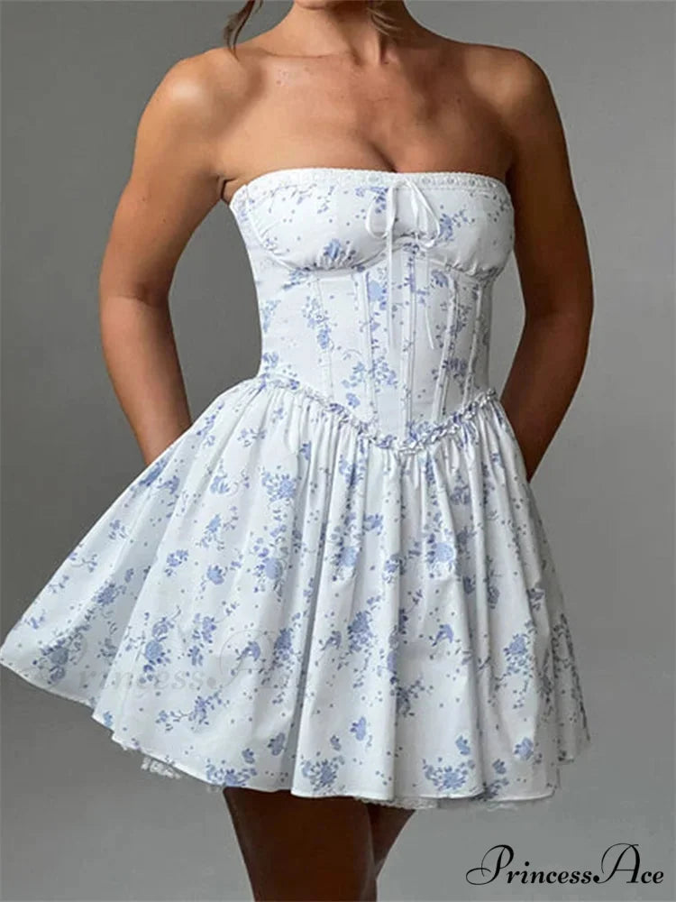 Corset Bind-Up Lace Trim Short Dress
