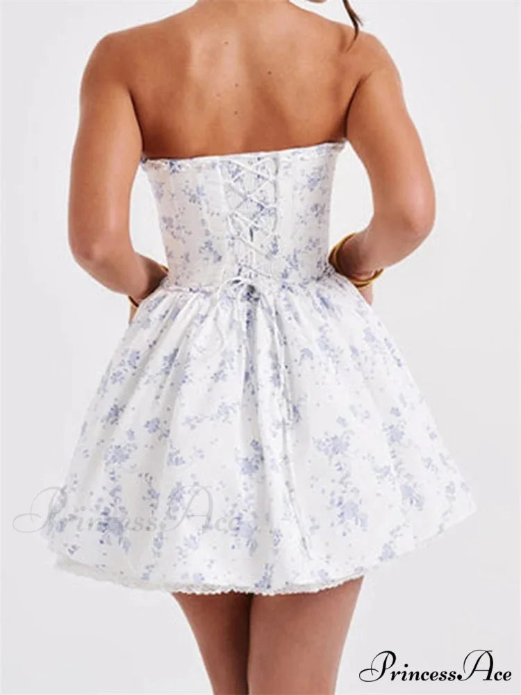 Corset Bind-Up Lace Trim Short Dress