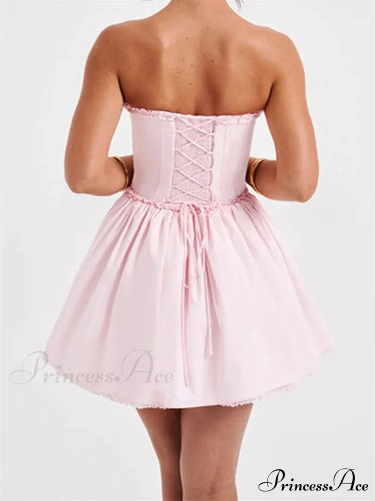 Corset Bind-Up Lace Trim Short Dress