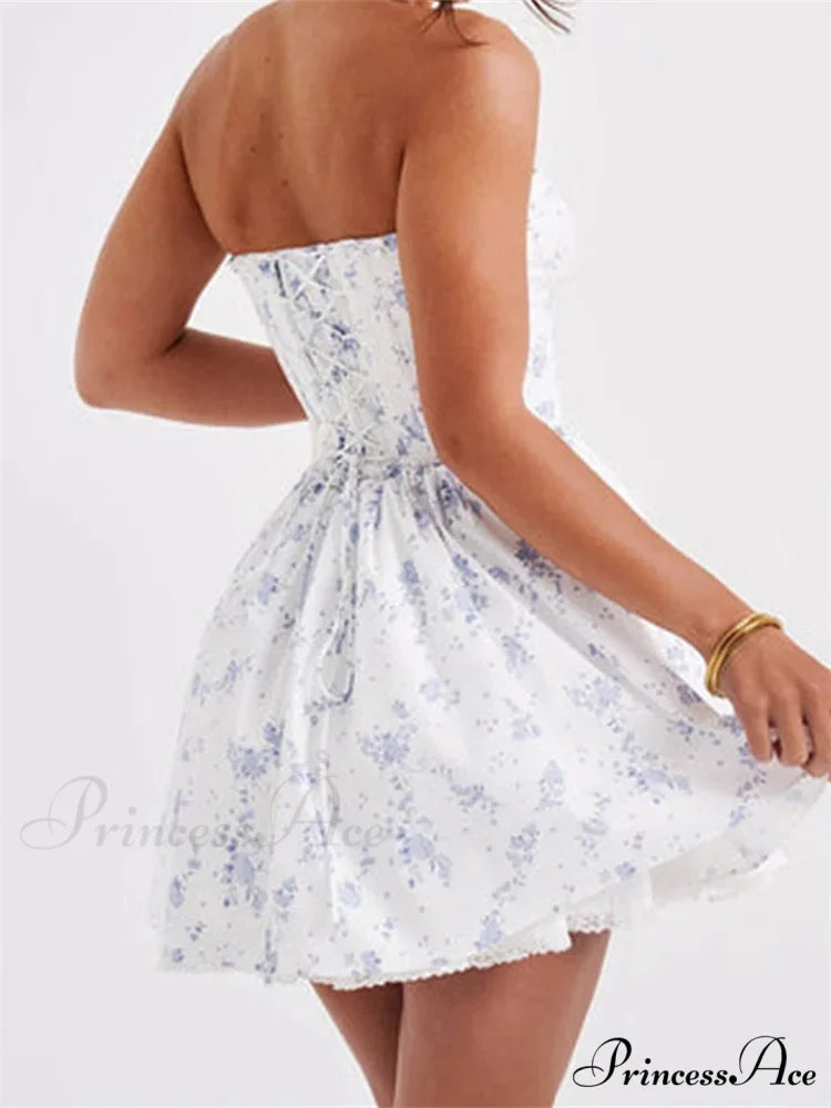 Corset Bind-Up Lace Trim Short Dress