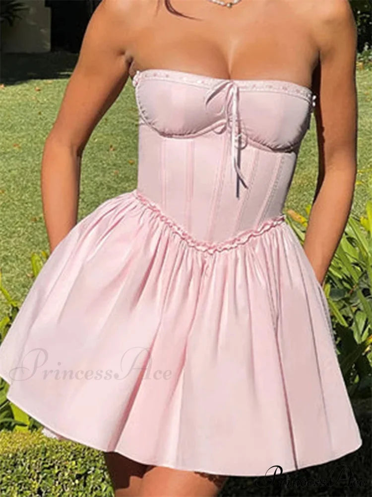 Corset Bind-Up Lace Trim Short Dress
