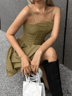 Corset Detail Black Trendy Long Sleeve Mini Dress