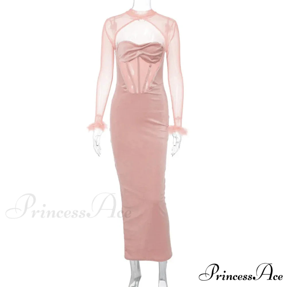 Corset Mesh See Through Maxi Dress