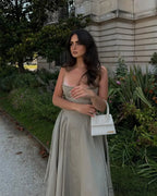 Cottagecore Hem Birthday Pleated Fairy Slip Corset Sun Gown Midi Dress