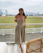 Cottagecore Hem Birthday Pleated Fairy Slip Corset Sun Gown Midi Dress